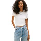 Tommy Jeans Dames TJW Slim Essential LOGO2 TEE EXT DW0DW20913 S/S T-shirt, wit (Ecru), XXS, Wit (Ecru), XXS