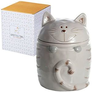 SPOTTED DOG GIFT COMPANY Keramische Koekjespot, Groot Keuken Koektrommel Voedselopslagcontainer met Deksel, Schattige Keukenaccessoires en Cadeaus voor Kattenliefhebbers, Grijs 1400ml