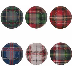 Set van 6 fruitborden, porselein, gegolfde rand, Schotse ruit, Schotland, 6 stuks
