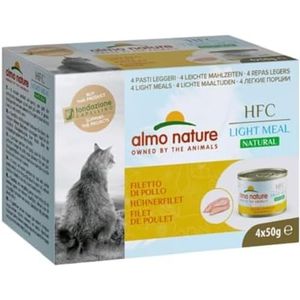 Almo Nature - HFC Natural Light Meal - Tonijn, Kip en Ham - Natvoer voor volwassen katten: 4 blikjes van 50 g