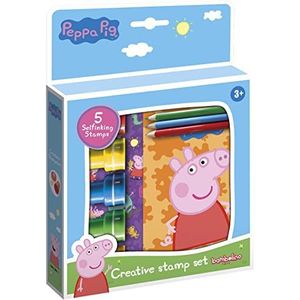 Totum 360242 Pig stempelset ��– creatieve set van 5 zelfkleurende stempels, kleurboekje, 3 kleurpotloden en stickers met motieven van Peppa Putz en je vrienden
