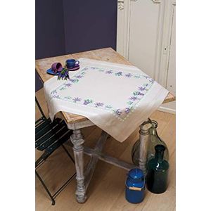 Vervaco tafelkleed Lavendel, borduurbeeld voorgetekend bedrukte deken met webrand, katoen, meerkleurig, 80 x 80 x 0,3 cm