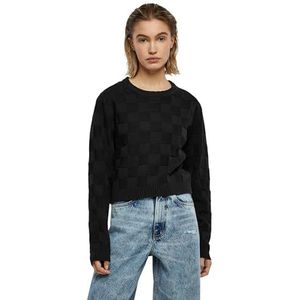 Urban Classics Dames Sweatshirt Ladies Check Knit Sweater Zwart 3XL, zwart, 3XL
