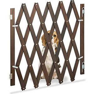 Relaxdays hondenhekje binnen, uitschuifbaar, max. 126 cm breed, 70-82 cm hoog, bamboe, voor deuren & trappen, bruin