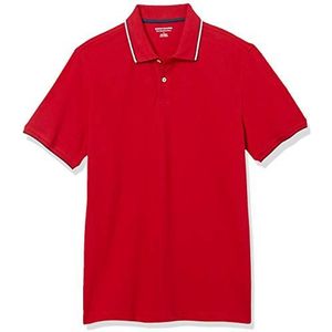 Amazon Essentials Men's Poloshirt van piqué-katoen met slanke pasvorm, Marineblauw/Rood/Wit, XS
