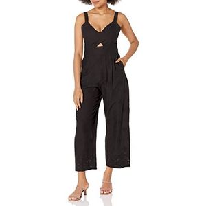 Lange Jumpsuit - Zwart - Katoen - Borduursel en Hartvormige Halslijn