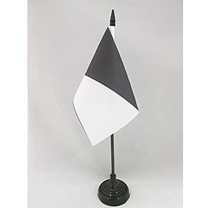 Zwart-witte Diagonaal verdeelde Tafelvlag 15x10 cm - race officier - Racing Desk Vlag 15 x 10 cm - Zwarte plastic stok en basis - AZ FLAG