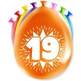 PD-Party 7036553 Gelukkig Feest Ballonnen | Happy Balloons | Natuurlijk Rubber (Latex) | Viering - 19 Jaren, Pak van 8, Veelkleurig, 30cm Lengte x 30cm Breedte x 30cm Hoogte