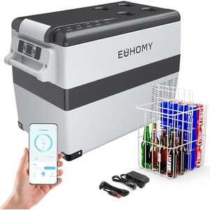 EUHOMY Compressor-koelbox, 12 V, 45 liter, autocompressor met app-gestuurd, 12 V/240 V koelkast -20 °C tot 20 °C, draagbare koelkast voor camping, reizen, vrachtwagens