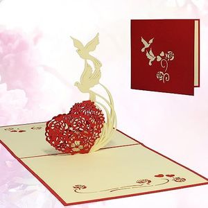 LINPopUp® #77# 3D-kaart bruiloftskaarten huwelijksuitnodiging wenskaarten bruiloft liefde 3D hart met duiven groot 15 x 15 cm
