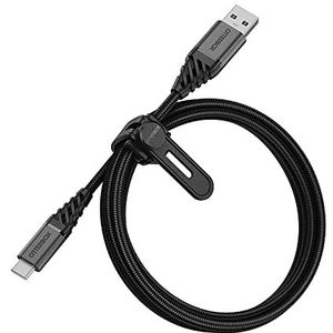 OtterBox Premium Reinforced Braided USB-A naar USB-C Cable, Oplaadkabel voor Smartphone en Tablet, Ultra-robuust, Bend en Flex getest, 1m, Zwart