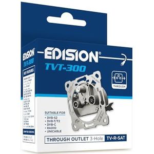 EDISION Antennebus Sat Universal TVT-300, doorgangsdoos TV-R-SAT inbouw 3-gat, geschikt voor satellietDVB-S2, Unicable, terrestrisch DVB-T/T2, kabel DVB-C, radio, FM, DAB+, DC-pas, 3 uitgangen
