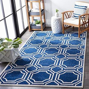 SAFAVIEH Geometrisch tapijt voor woonkamer, eetkamer, slaapkamer - Amherst Collection, korte pool, marine en ivoor, 122 x 183 cm