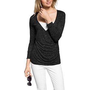 ESPRIT Damesshirt met lange mouwen in wikkellook, meerkleurig (black 001), XS