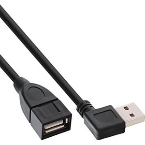 Easy-USB-A haaks (links/rechts) naar USB-A verlengkabel - volledig bedekt - USB2.0 - tot 2A / zwart - 1 meter