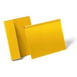 Durable 172204 Hoes met gevouwen ophangsysteem, voor documenten in liggend A5 formaat, verpakking 50 stuks, geel.