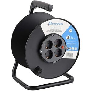 Electraline - 94014 - Kabelhaspel - Zwart - 4 Aansluitingen - 50 Meter Wikkelcapaciteit