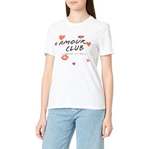 ONLY Dames ONLBONE REG S/S Heart TOP Box JRS T-shirt, Helder Wit/Print: Amour, XS