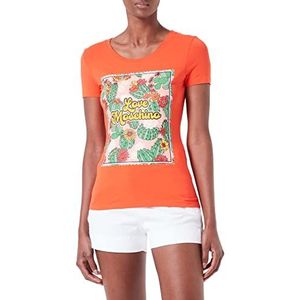 Love Moschino Dames korte mouwen in stretch katoenen jersey met cactus en logo T-shirt, oranje, 48 NL