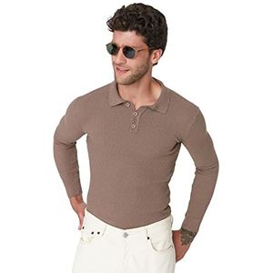 Trendyol Heren getailleerde rechte trui met lange mouwen sweater, mink, XXL, Mink, XXL