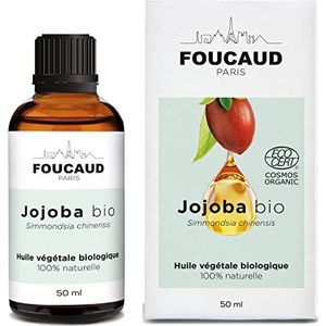 Jojoba Plantenolie | Simmondsia chinensis | ORGANISCH | 100% Natuurlijk | Haar | Huid | Talgregulator | Haarglans en soepelheid | 50 ml | FOUCAUD | Frans merk sinds 1946