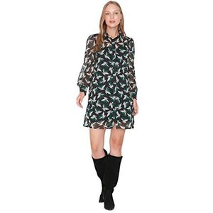 TRENDYOL Dames Woman oversized midi standaard reverskraag geweven stof maten jurk, zwart, 42