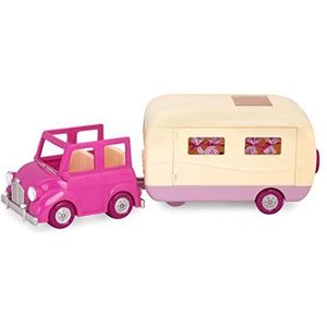 Li'l Woodzeez 61166Z Li'l Woodzeez Happy Camper - 40st speelgoedset met roze auto, caravan, meubels en accessoires - miniatuurvoertuigen en speelsets voor kinderen vanaf 3 jaar