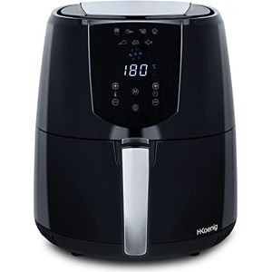 H.Koenig Multifunctionele Compacte Airfryer FRY800, 4L, Hete Lucht, Gezond Koken, 7 Programma' s, Instelbare Temperatuur 80° tot 200°C, Uitneembare Kom, Vaatwasserbestendig,Zwart