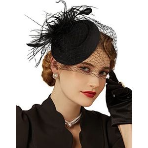 Cizoe Bibi-hoeden uit de jaren '20 en '50 met sluier voor meisjes en vrouwen, 1-B1-zwart, eenheidsmaat, 1-B1, zwart, Eén Maat