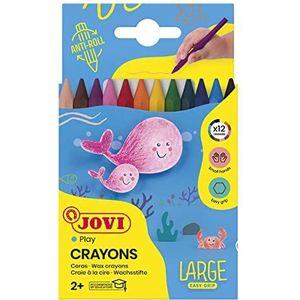 Jovi - Grote Easy Grip Crayons, Koffer met 12 zeshoekige plastic kleurpotloden, Diverse kleuren, Hoge prestaties, Ideaal voor kinderen, Glutenvrij (912)