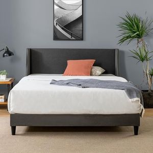 ZINUS Evelyn gestoffeerd bedframe met luxe Wingback hoofdeinde, 100 x 200 cm, donkergrijs, lattenbodem van duurzaam bamboe, eenvoudige montage