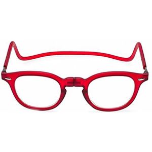 Contacta, Lock leesbril voor heren en dames, bril met magneet, stijve kraag en verstelbare stangen, kleur rood, dioptrieën +2,50, verpakking met brilhouder, 33 g