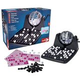 Noris 606150493 - Bingotrommel inclusief chips, 90 ballen en 12 bingokaarten, actiespel voor het hele gezin, voor kinderen vanaf 6 jaar, zwart