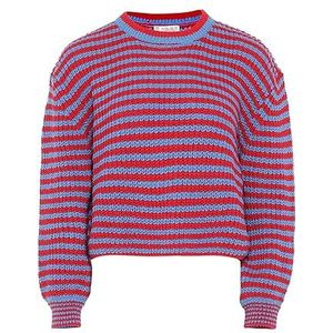 Libbi Gestreepte, stijlvolle gebreide trui met losse mouwen, acryl, rood, blauw, strepen, maat XL/XXL, Rood Blauw Strepen, XL