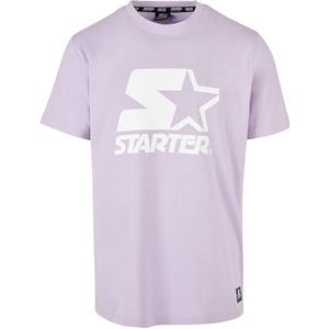 STARTER BLACK LABEL Heren T-shirt met print aan de voorkant en de mouwen, logo-patch op de zoom, sportieve ronde hals, vele kleuren, maat S tot XXL, lila (lilac), S