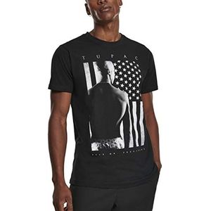 Tupac 2Pac President T-shirt voor heren, met Portrait Praint en VS-vlag, zwart, XS