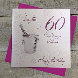 WHITE COTTON CARDS WBA60P-D Pink Champagne, voor viering Doghter 60 Happy Birthday verjaardagskaart voor 60e verjaardag, handgemaakt, wit