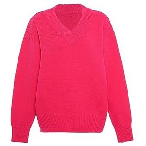 Libbi Dames Minimalistische Pullover met V-hals Acryl PINK Maat M/L, roze, M