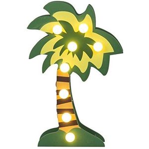 OOTB 220368, Groene houten palm"" lamp, hout, warm wit, 13 x 4,5 x 20 cm
