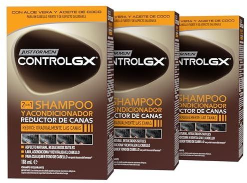 Just For Men Control GX Shampoo en conditioner voor grijs haar, vermindert geleidelijk en permanent grijs haar bij elke wasbeurt, voor alle tinten, 118 ml, 3 stuks