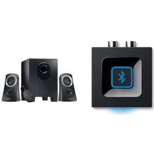Logitech Z313 2.1 Multimedia Speaker Systeem met Subwoofer, Full Range Audio, 50 Watt Piekvermogen, Diepe Bas, 3.5 mm Input, Zwart & Logitech Draadloze Bluetooth Ontvanger - Zwart/Blauw