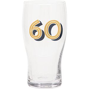 Maturi 60e verjaardag bierpintglas, goud en blauw, 570 ml, geschenkverpakking