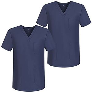 MISEMIYA - Set van 2 - Unisex gezondheidstas uniformen V-hals korte mouwen uniformen laboratoria - Ref. 817 x 2, grijs 68, S