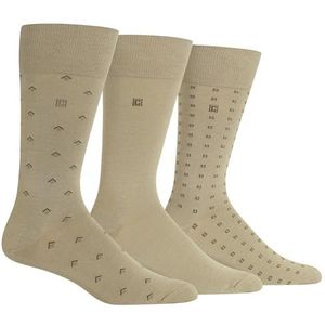 Chaps Mens Classic Crew - 3 Pair Pack Pattern And Solid Color Designs Dress Sock, Diamond (Khaki), 6-12 US