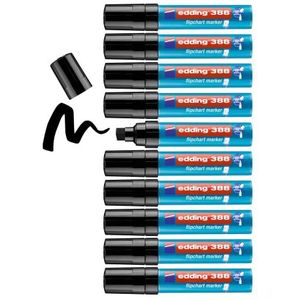 edding 388 flipchart marker - zwart - 10 stiften - beitelvormige punt 4-12 mm - stift voor schrijven, tekenen en markeren op flip-over papier - drukt niet door - droogt niet uit- intensieve kleur