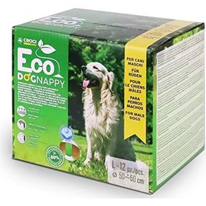 Croci Eco Dog Nappy Hondenluiers voor honden, biologisch afbreekbaar, voor pipi, hygiënische luier voor mannelijke honden, geurloos, gebruik en gooien, 12 stuks, maat L, 50-60 cm