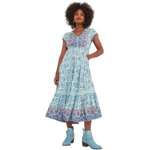 Joe Browns Boho maxi-jurk met ruches aan de zoom met bloemenprint, blauw, 12, Blauw, 38