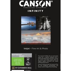 Canson Infinity Somerset Enhanced Velvet White, Digitaal Fotopapier, zachte korrel, 225, 83, Doos, A4-21 x 29,7 cm, Karton, Bedrukt, Wit, 25 Vellen