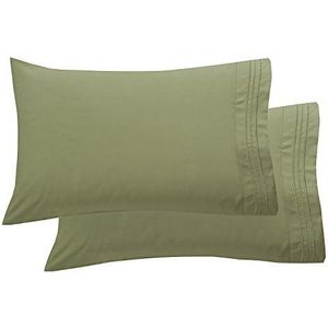 Elegant Comfort Luxe ultrazachte 2-delige kussensloopset, dubbel geborsteld microvezel van 1500 premium hotelkwaliteit, kreukbestendig, kingsize formaat, saliegroen/groen