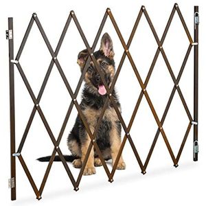 Relaxdays hondenhekje uitschuifbaar, bamboe, max. 130 cm breed, 87,5-100 cm hoog, veiligheidshekje trap en deur, bruin